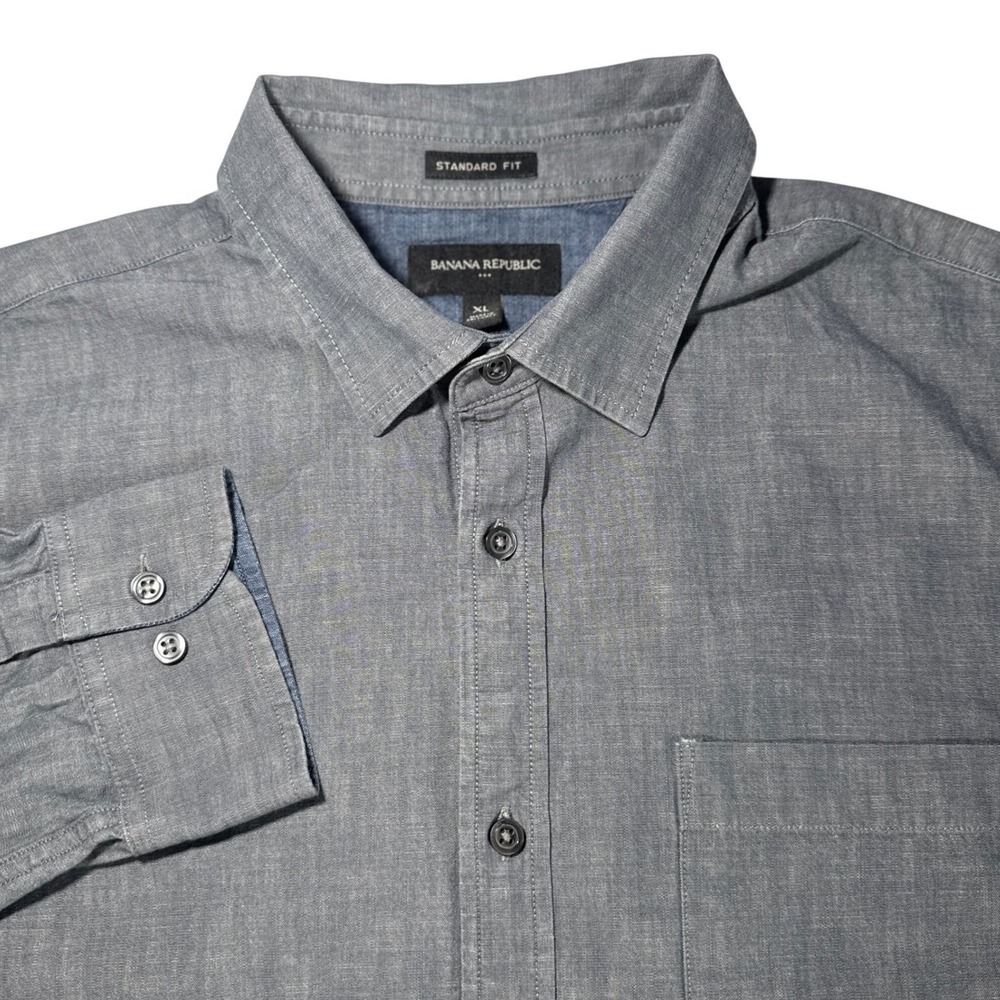 Banana Republic Mens Standard Fit Grey Chambray Button Down Shirt Long Sleeve XL